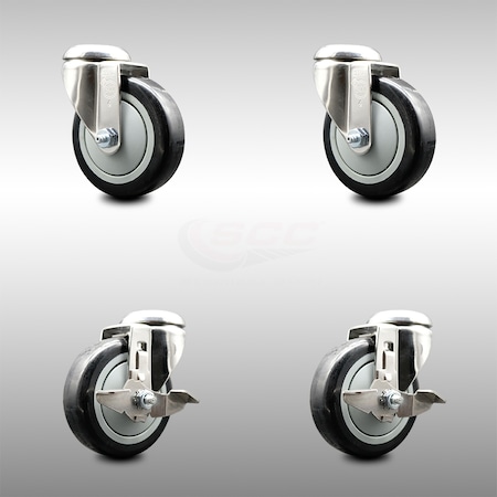 Service Caster 4 Inch 316SS Black Polyurethane Wheel Swivel Bolt Hole Caster Brakes SCC, 2PK SCC-SS316BH20S414-PPUB-BLK-2-TLB-2